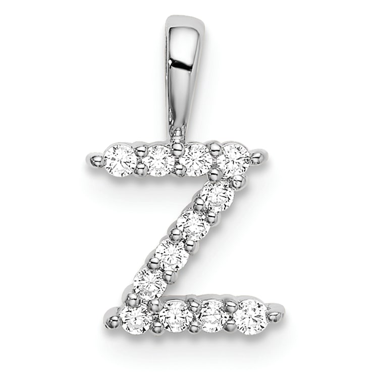 Rhodium Over 14K White Gold Lab Grown Diamond Letter Z Initial Pendant