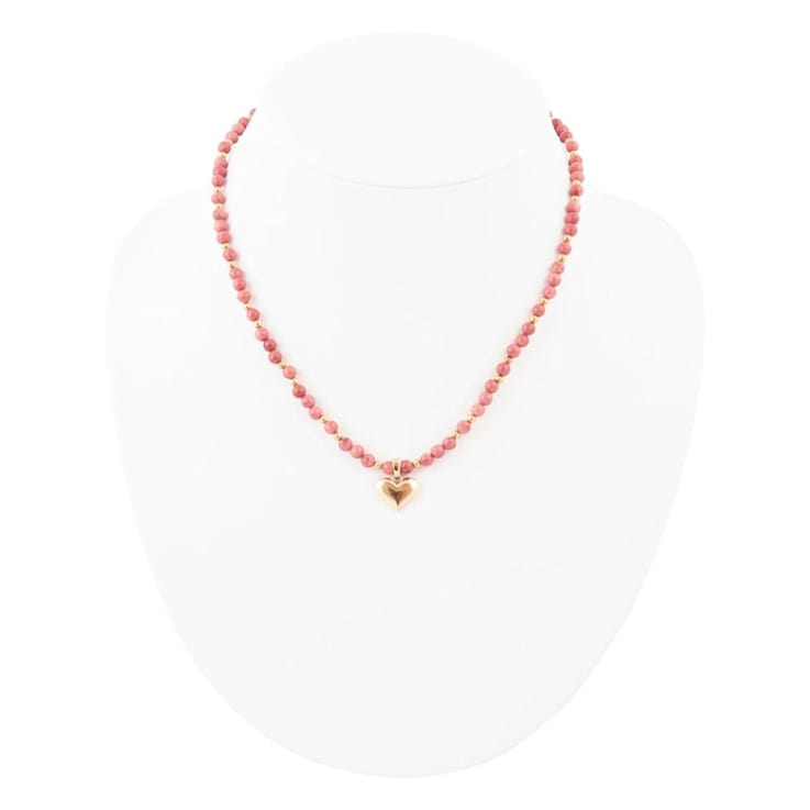 Barse Rhodonite Heart Pendant Necklace In Bronze
