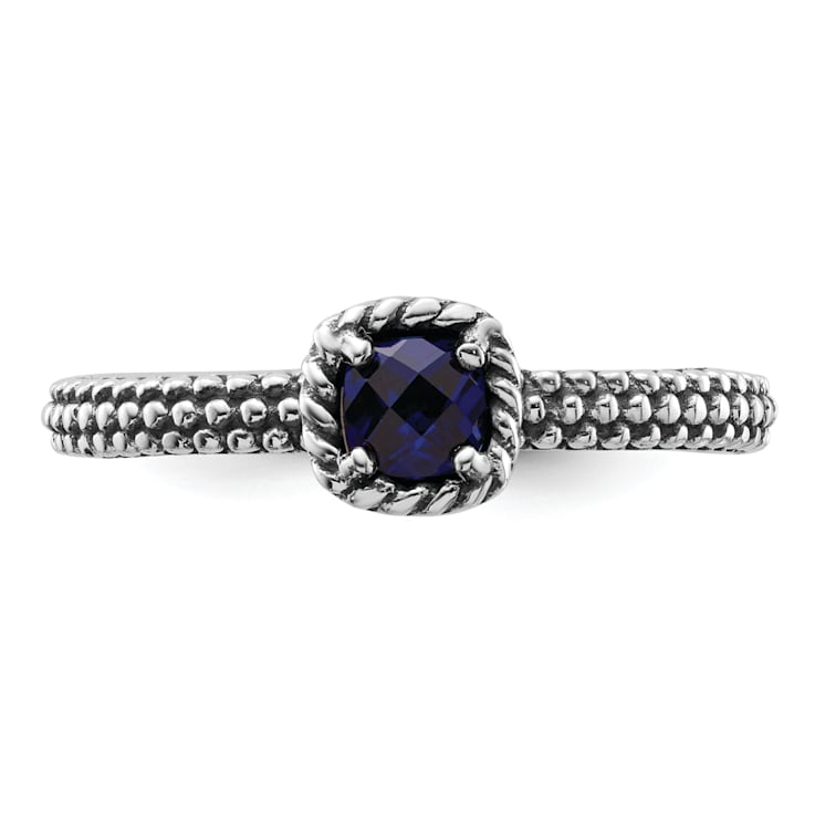 Sterling Silver Stackable Expressions Polished Lab Created Sapphire Ring 0.31ctw
