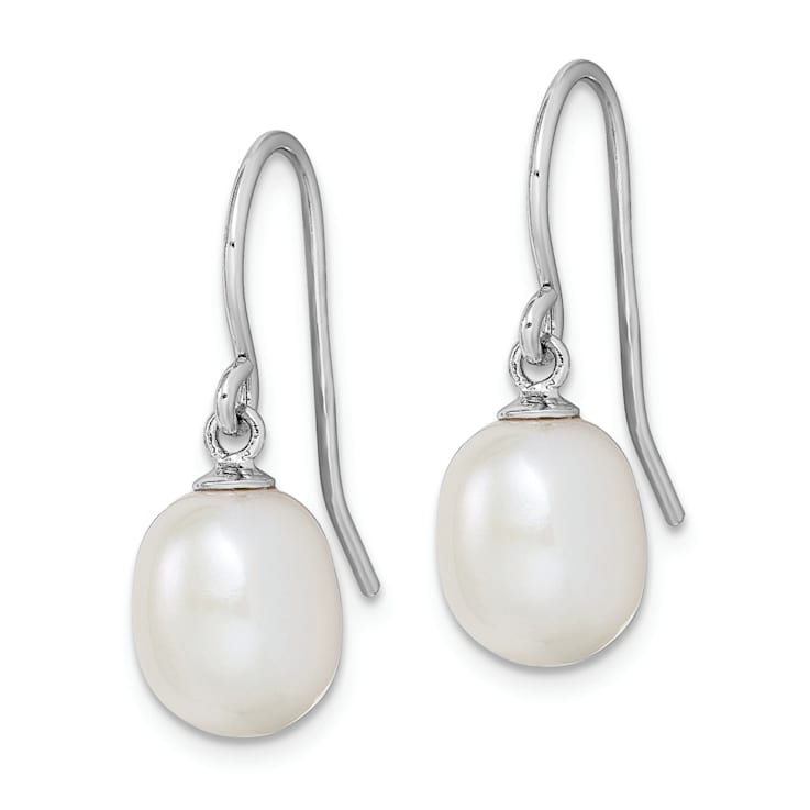Rhodium Over Sterling Silver Polished 8-9mm Freshwater Cultured Pearl
Dangle Earrings