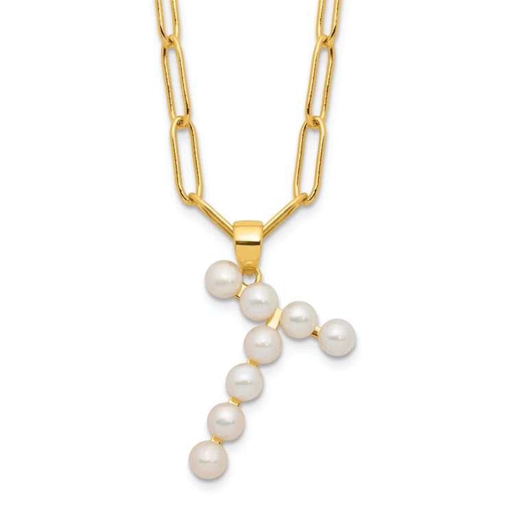 Gold Tone Sterling Silver 3-5.5mm Freshwater Cultured Pearl LETTER T
18-inch Necklace