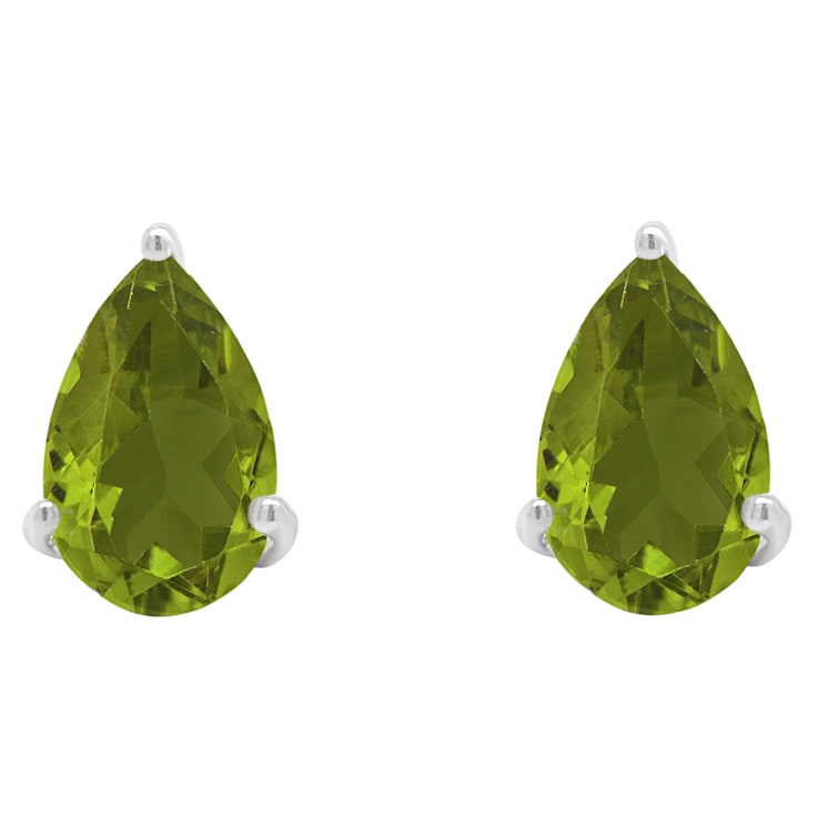 8x5mm Pear Shape Peridot Rhodium Over Sterling Silver Stud Earrings