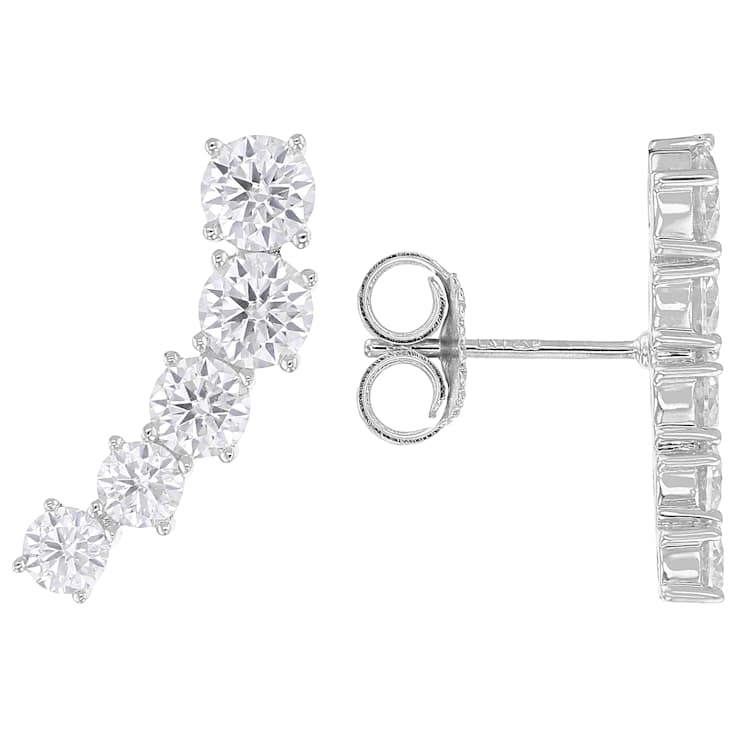 Moissanite Drop Crawler Earrings In Platinum-Enhanced Sterling Silver