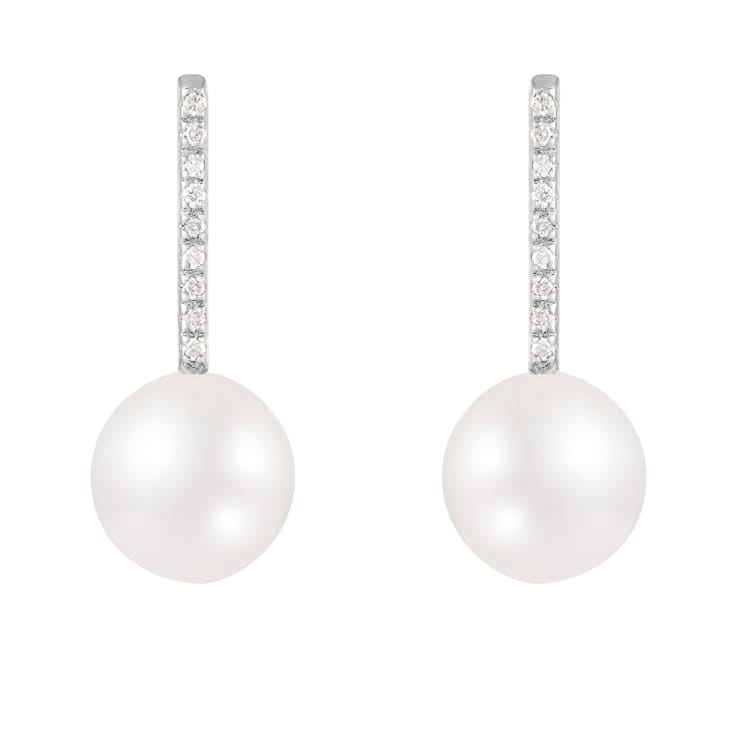 White Cultured Freshwater Pearl 14k White Gold Earrings 8-8.5mm