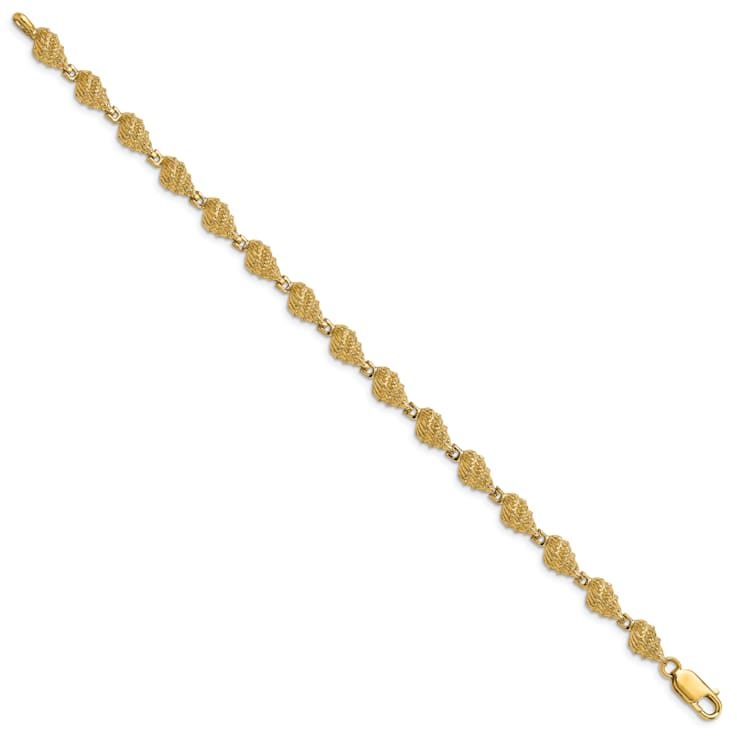 14k Yellow Gold Textured Conch Shell Link Bracelet