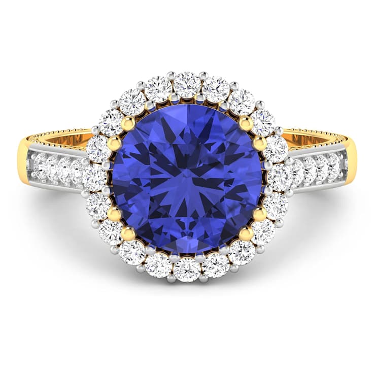 Round Violet Tanzanite and Diamond 14K Yellow Gold Halo Ring 3.11 ctw