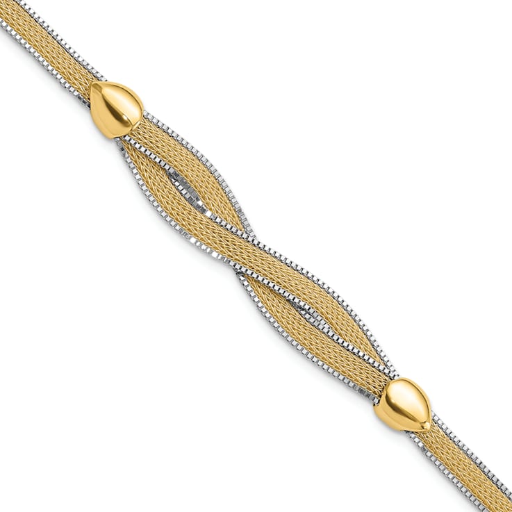 14K Two-tone 6.75-inch with 1-inch Ext. Mesh Bracelet