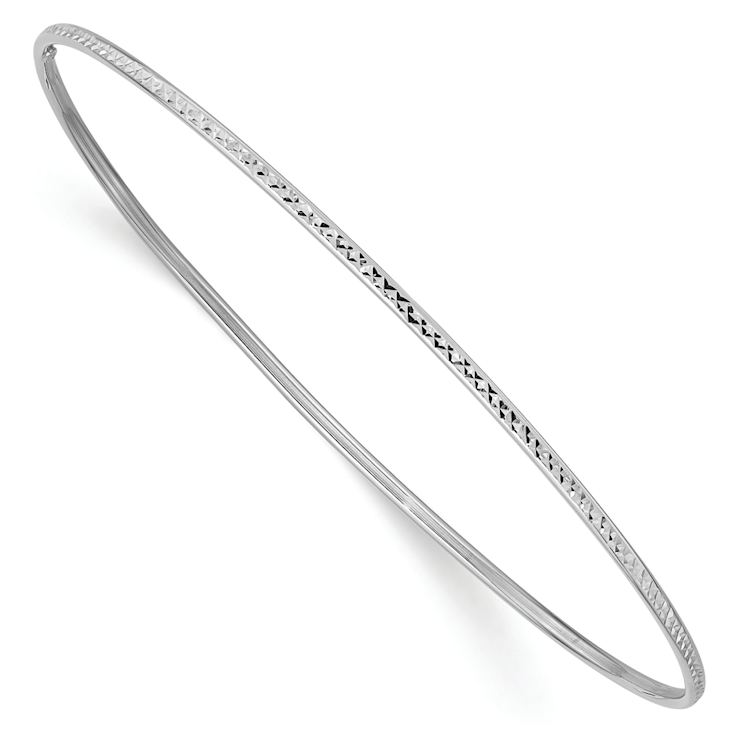 Rhodium Over 10k White Gold 1.5mm Diamond-Cut Slip-on Bangle