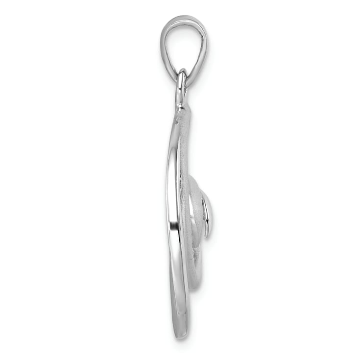 Rhodium Over Sterling Silver Polished and Brushed Double Wave Pendant