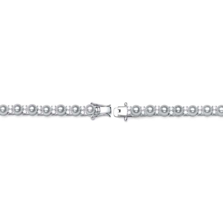 Pear Shape Pearl Simulant Tennis Bracelet In Sterling Silver