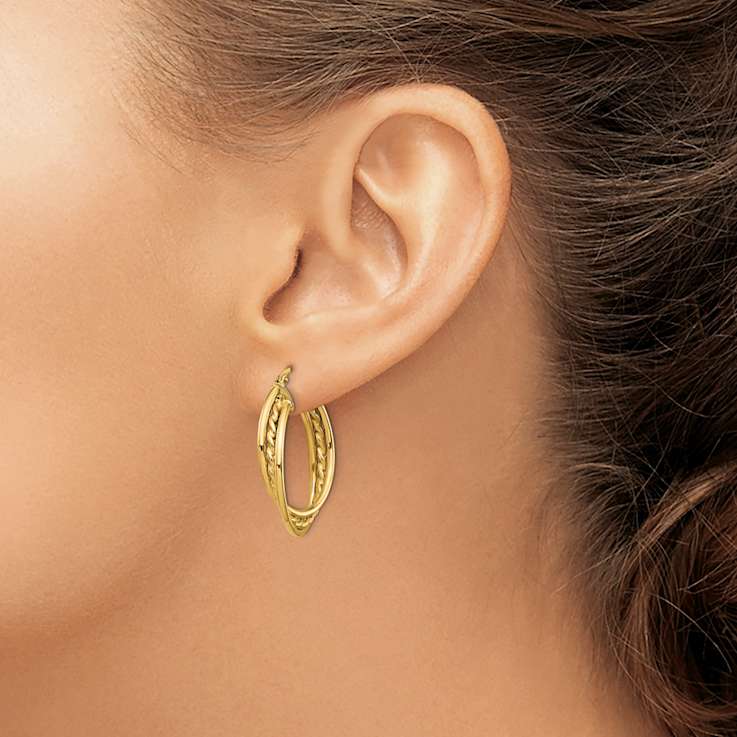 14k Yellow Gold 1 1/8" Polished Rope Twisted Hoop Earrings