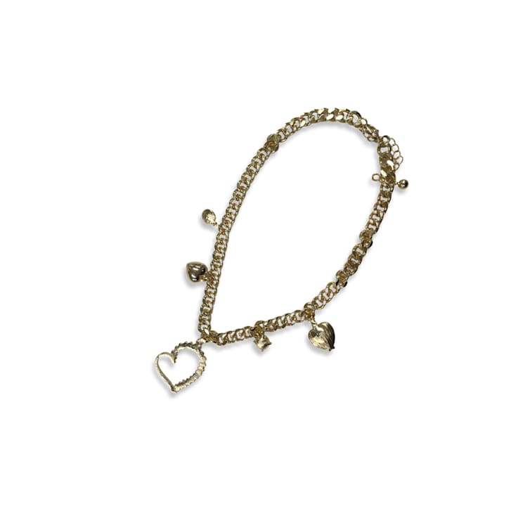 Gold Tone Crystal Heart Charm Necklace.