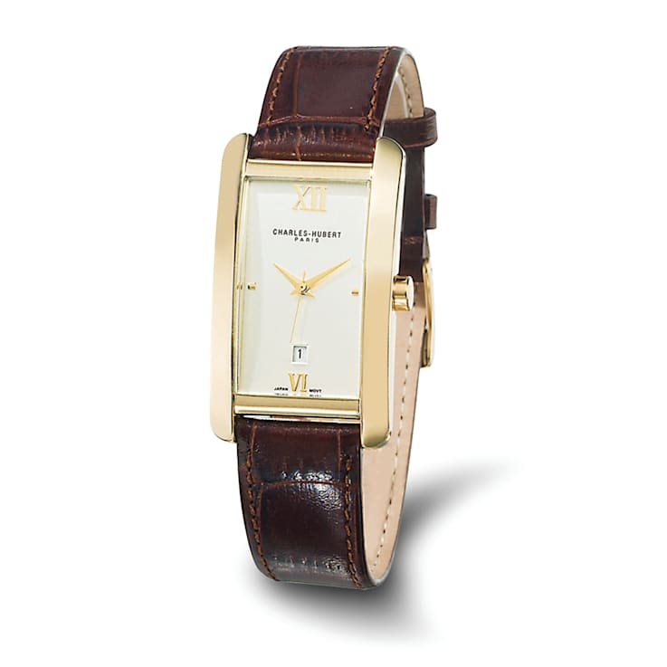 Mens Charles Hubert Leather Band Cream Dial 27x37mm Watch