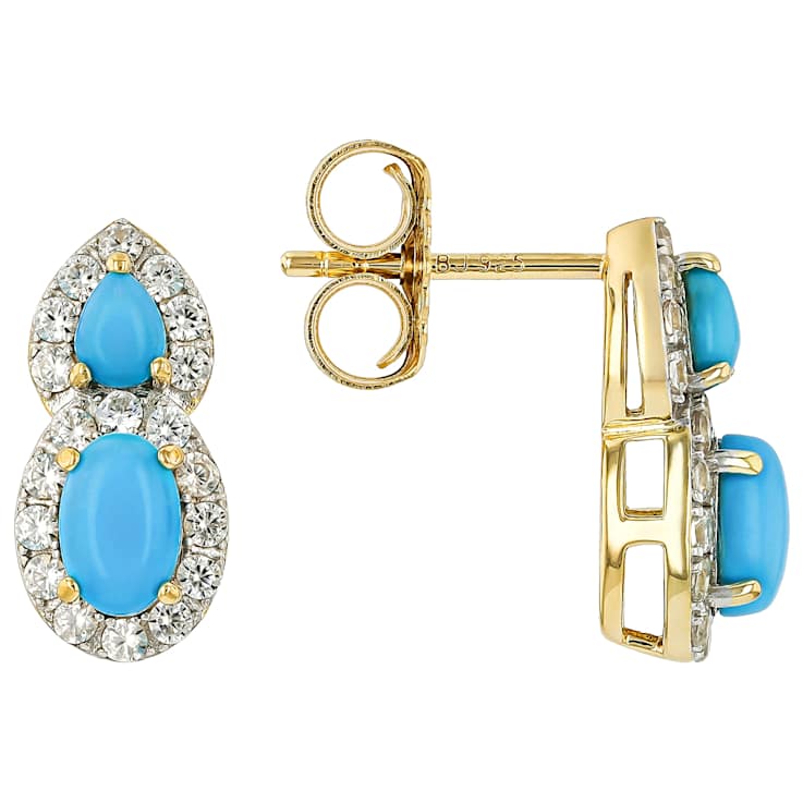 Turquoise Multi-Shape And White Zircon Earrings In 18K Gold Over
Sterling Silver 0.71ctw