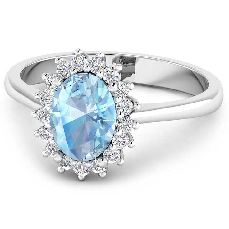 1.5ctw Blue Aquamarine and Diamond 14K White Gold Halo Ring