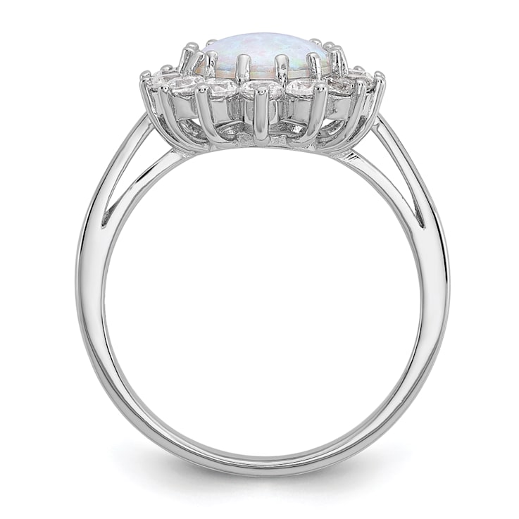 Rhodium Over Sterling Silver Lab Created Opal and Cubic Zirconia Oval
Halo Ring
