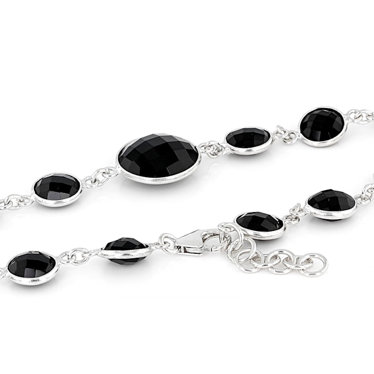14mm round with 8mm round Black Onyx Sterling Silver Necklaces 42ctw