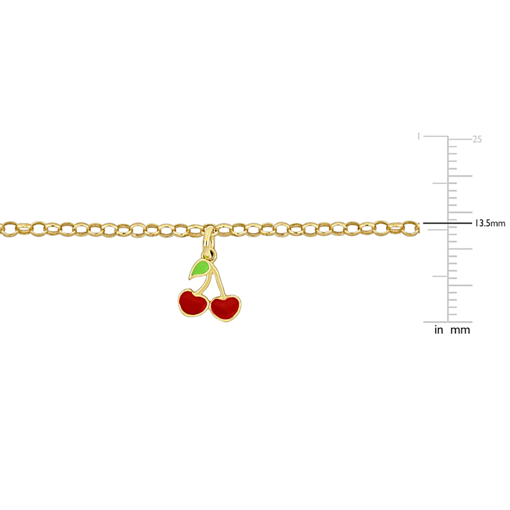 Children's Cherry Enamel Charm Bracelet in 18K Yellow Gold Over Sterling Silver