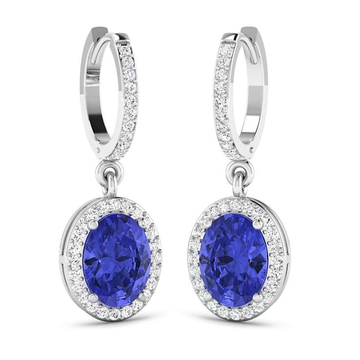 2.18ctw 14K White Gold Tanzanite and White Diamond Halo Earrings