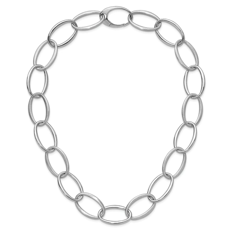 Rhodium Over Sterling Silver 18mm Oval Link 18 inch Necklace