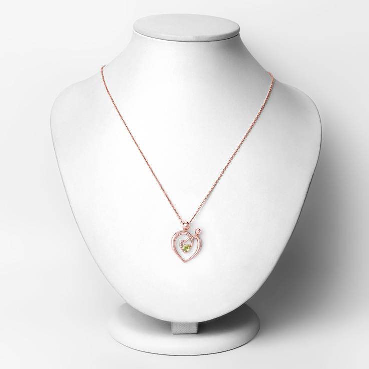Peridot Mom and Child Interlink Heart 18K Rose Gold Over Sterling Silver
Pendant With Chain