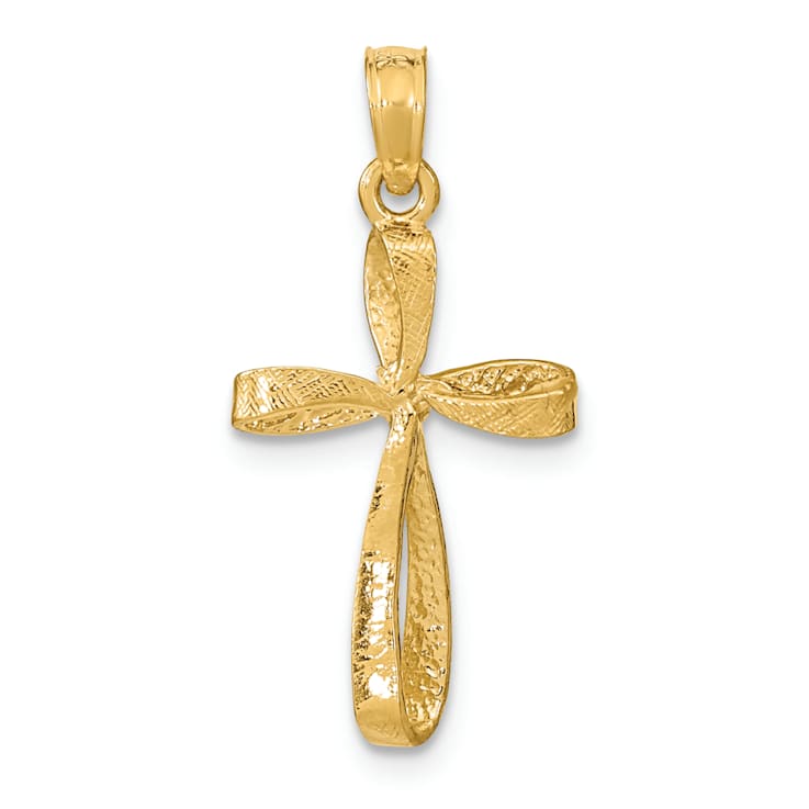 14k Yellow Gold 3D Polished Twisted Cross Pendant