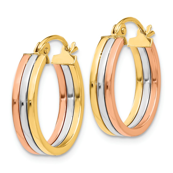 14k Yellow Gold, 14k White Gold and 14k Rose Gold 11/16" Hoop Earrings