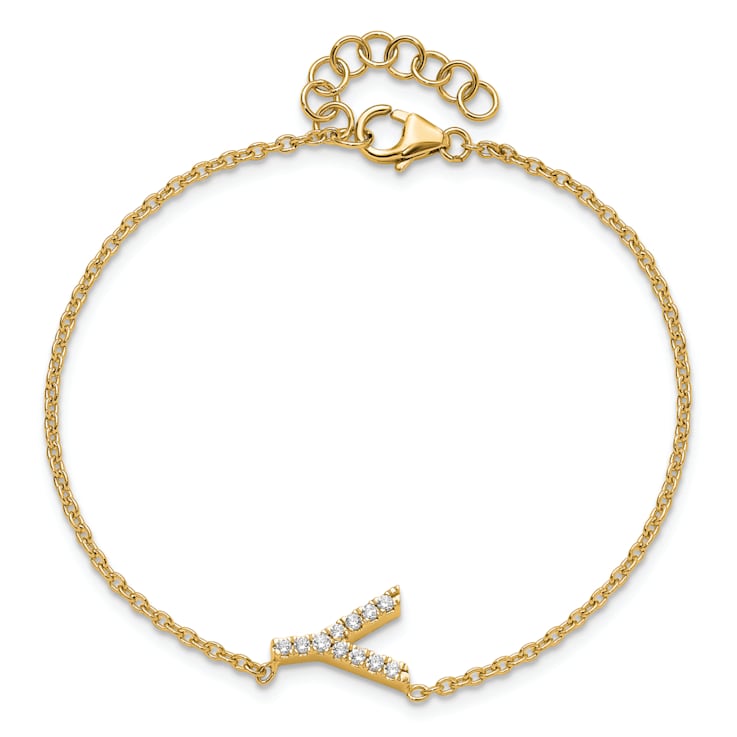 14k Yellow Gold Diamond Sideways Letter Y Bracelet