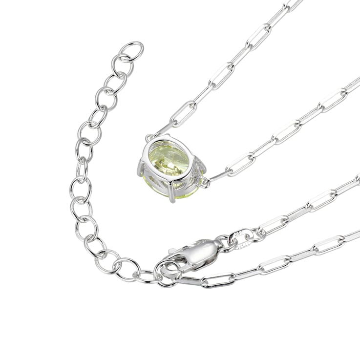 Green Cubic Zirconia Rhodium Over Sterling Silver Paperclip Necklace 3.26ctw