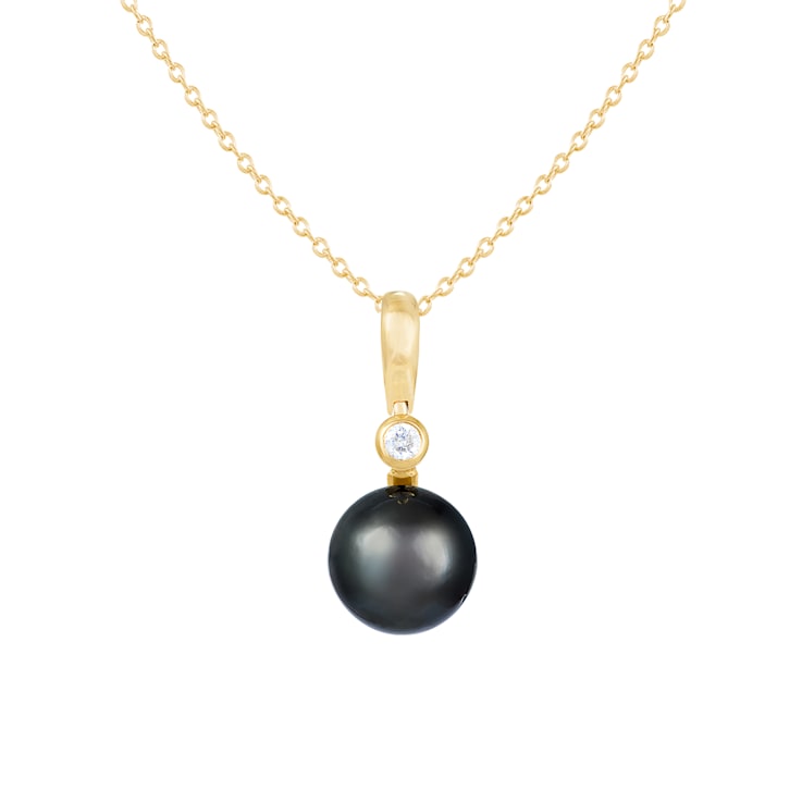Cultured Tahitian Pearl 10mm Diamond Pendant in 14k Yellow Gold
