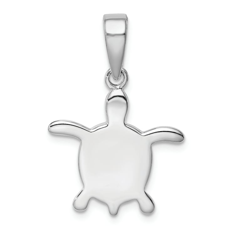 Rhodium Over Sterling Silver Lab Created Blue Opal Turtle Pendant
