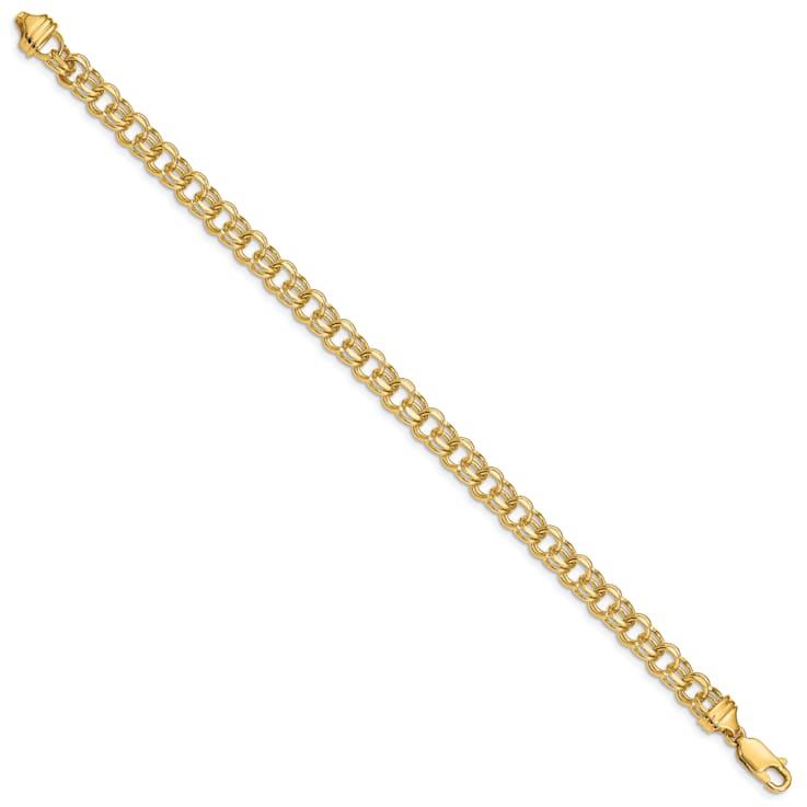 14k Yellow Gold 5.5mm Solid Double Link Charm Bracelet