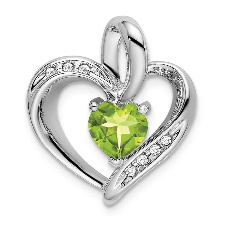 Rhodium Over 10k White Gold 0.99 ctw Peridot and Accent Diamond Heart Pendant