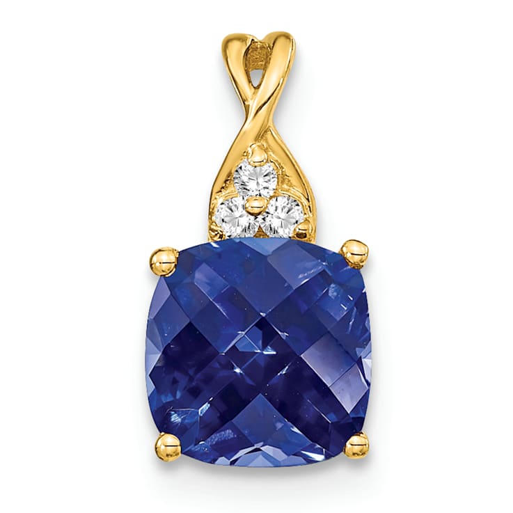 10k Yellow Gold 1.715 cttw Checkerboard Lab Created Blue Sapphire
Birthstone and Diamond Pendant