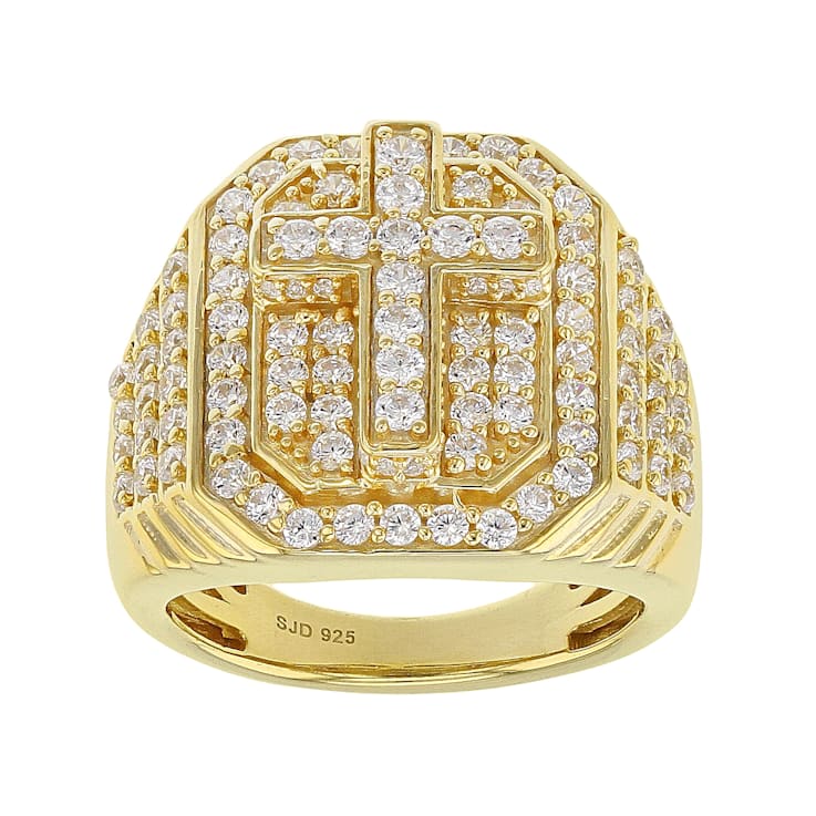 White Cubic Zirconia 18K Yellow Gold Over Sterling Silver Cross