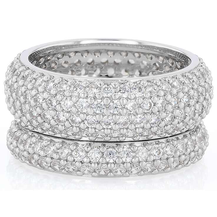 CZ Stackable Band Ring Set in Rhodium Over Brass