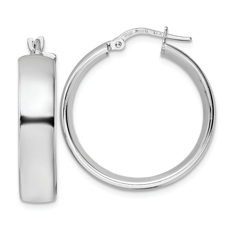 Rhodium Over Sterling Silver 1 1/16" Polished Hoop Earrings