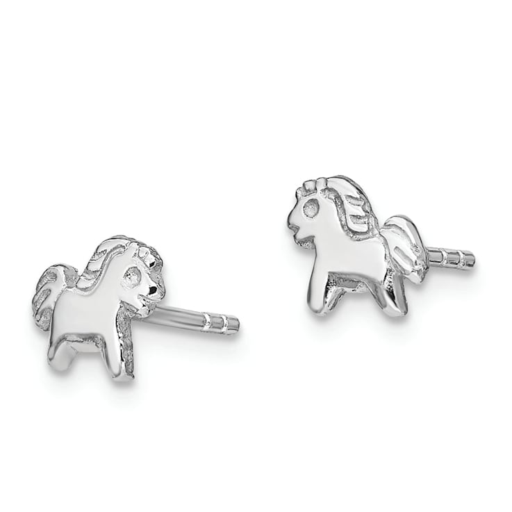 Rhodium Over Sterling Silver Pony Children's Post Earrings