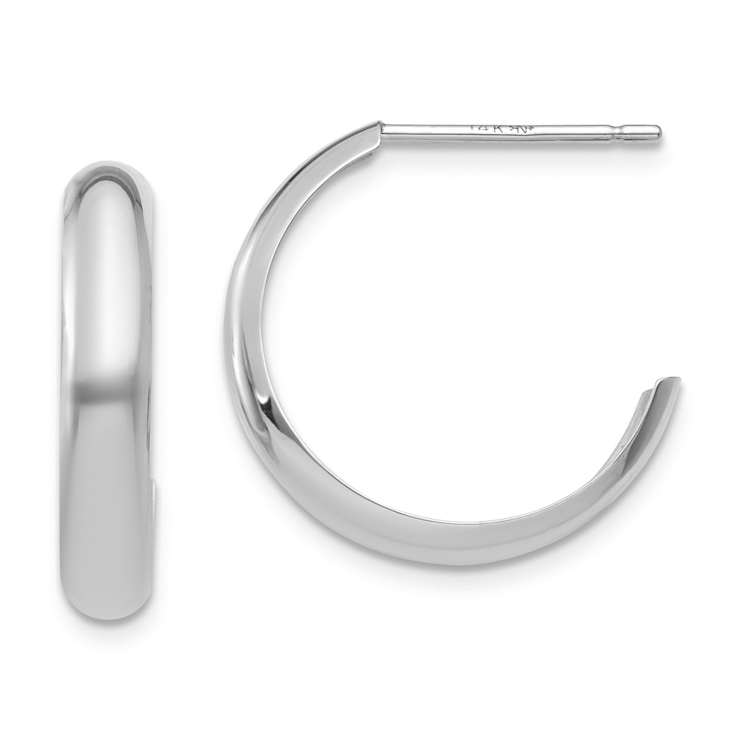Polished J-Hoop Earrings In 10K White Gold
