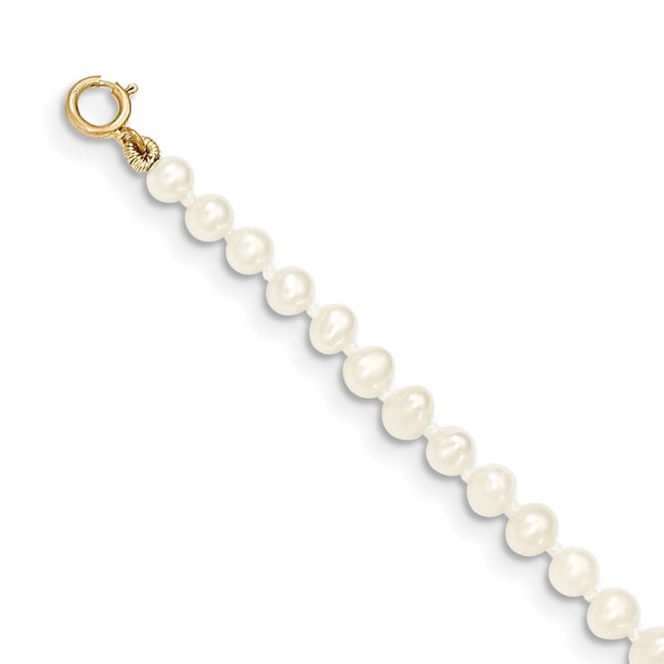 14k Yellow Gold 3-4mm White Near Round Freshwater Cultured Pearl Bracelet