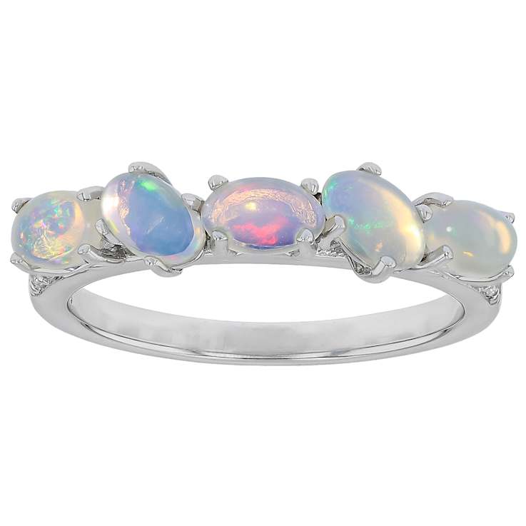 Opal And Zircon Stackable Ring Set In Sterling Silver 1.09ctw