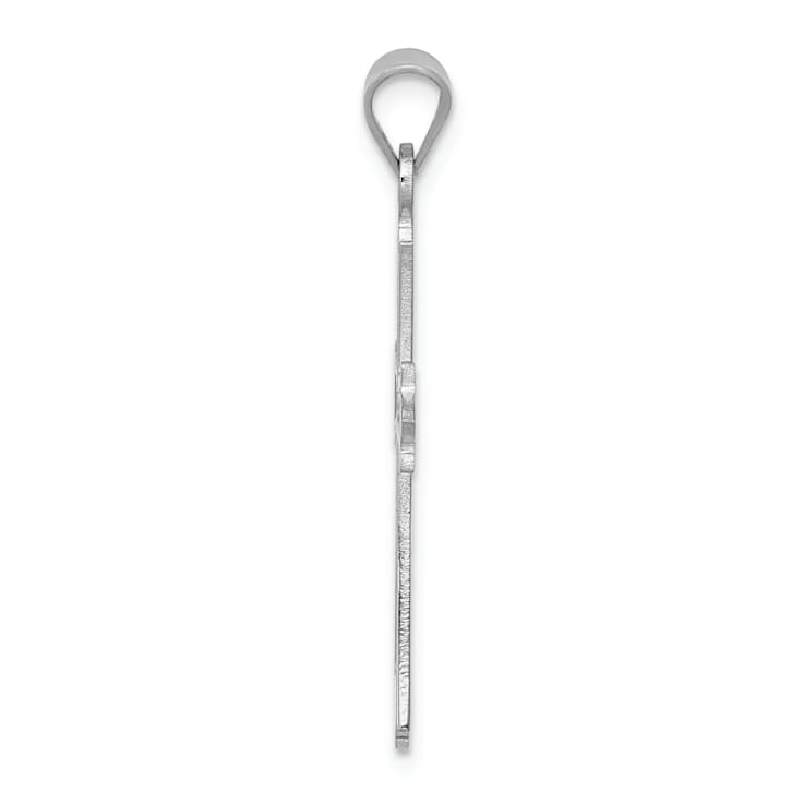 Rhodium Over 14k White Gold Budded Cross Pendant