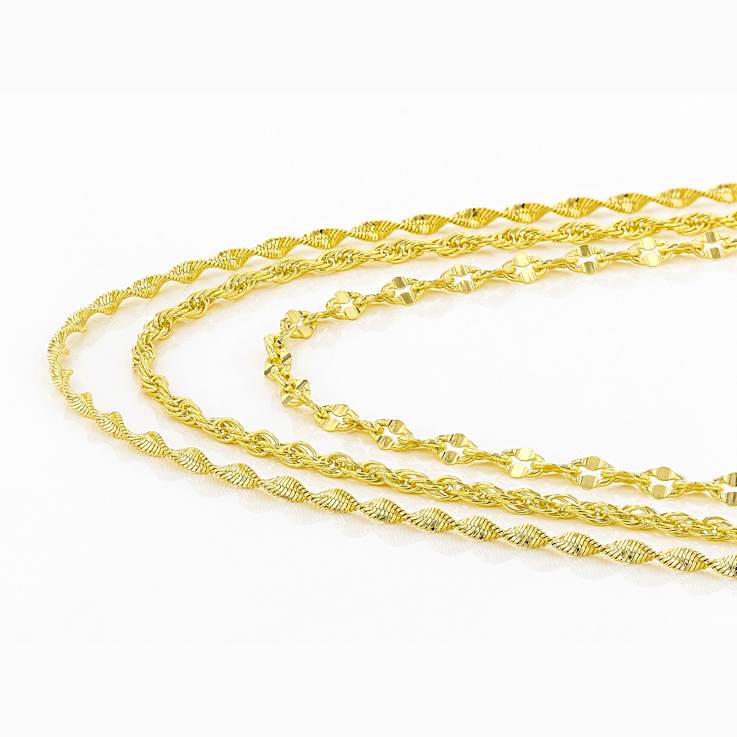 Herringbone, Mirror And Rope Chain Necklace Set In 18K Gold Over Bronze