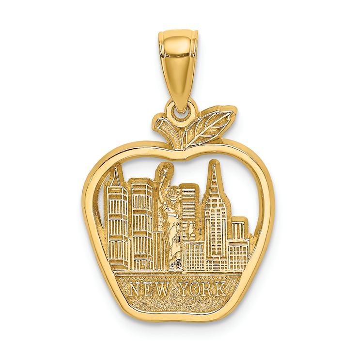 14k Yellow Gold Textured NEW YORK City Skyline in Apple Pendant