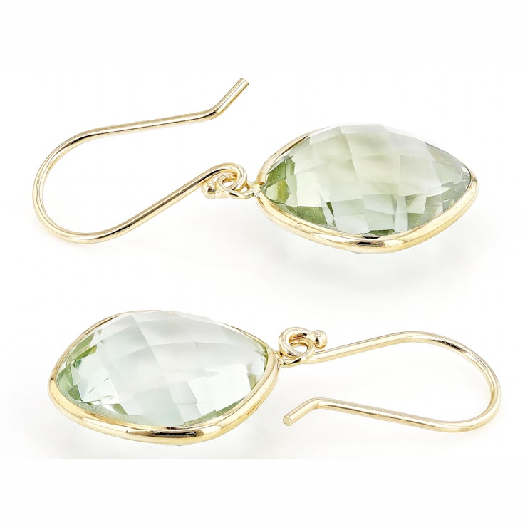 Green Prasiolite 14K Yellow Gold Dangle Earrings 13.00ctw