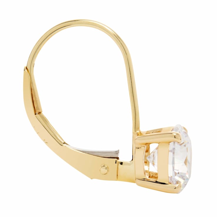 White Cubic Zirconia 14k Yellow Gold Earrings With Velvet Gift Box 1.50ctw