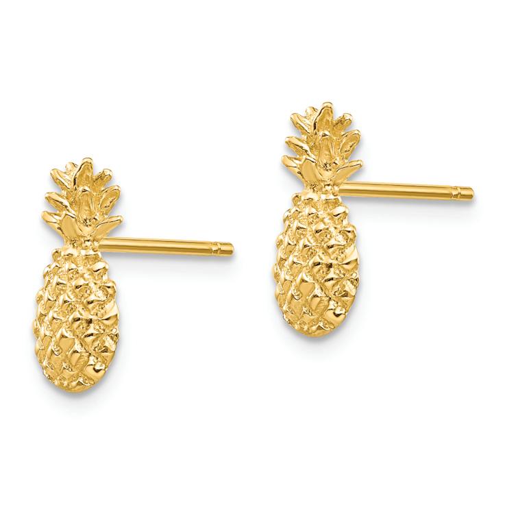 14k Yellow Gold Polished and Textured Pineapple Stud Earrings
