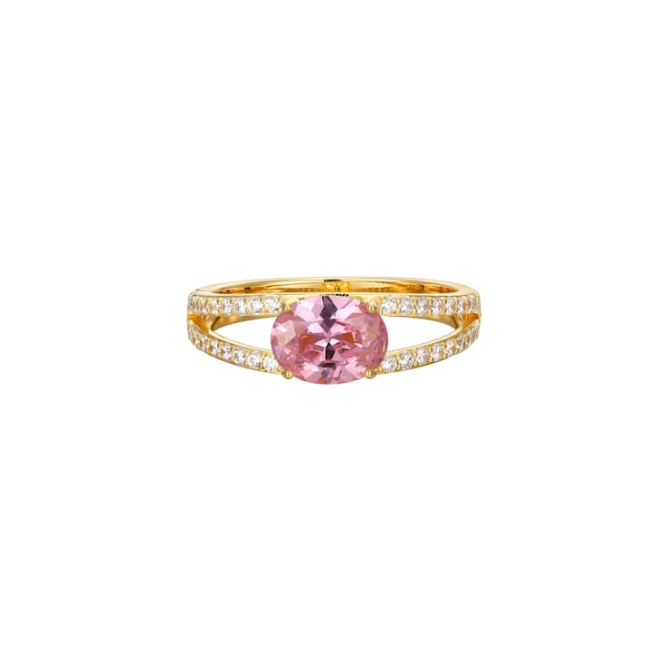 Pink And White Cubic Zirconia 18K Gold Over Sterling Silver Ring 1.72ctw