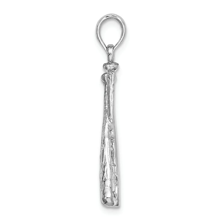 Rhodium Over 14k White Gold Textured Bats and Baseball Pendant