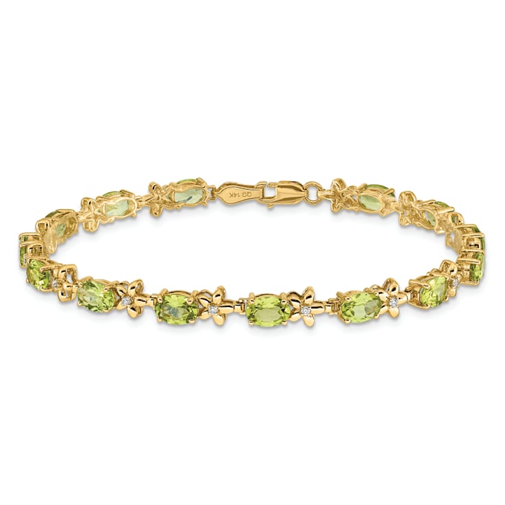 14k Yellow Gold Floral Diamond and Peridot Bracelet